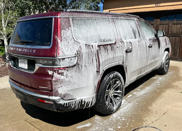 Jeep Grand Wagoneer foam wash in progress